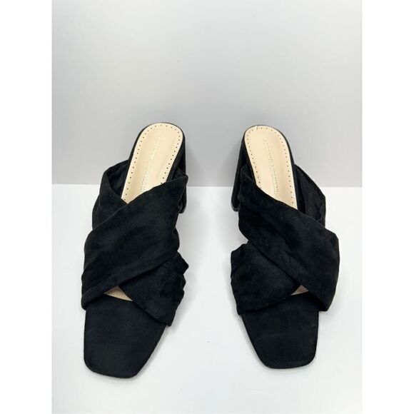 Adrienne Vittadini Sandals Womens 9 Crossover Black Faux Suede Chunky Heels - Picture 4 of 9